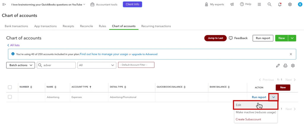 Edit an account in the Chart of accounts in QBO