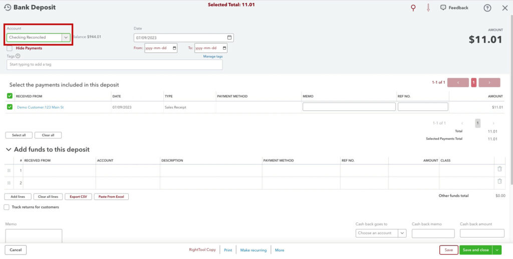 Finding the Account a bank deposit got deposited into in QBO