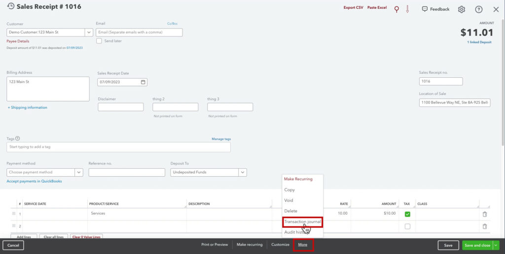 Navigating to the transaction journal in QBO