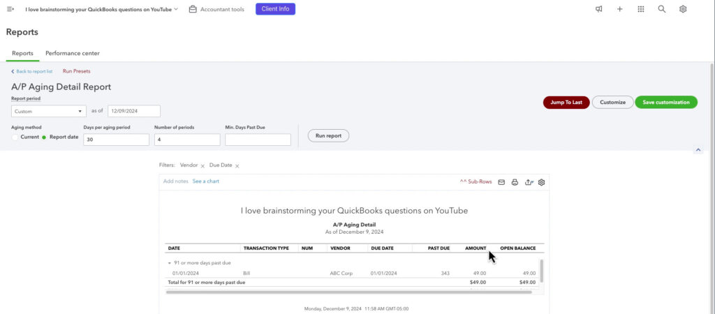 AP Aging Detail Report in QBO