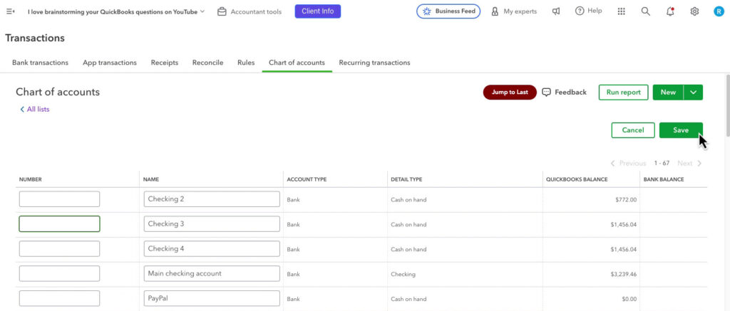 Batch editing the Chart of accounts in QBO
