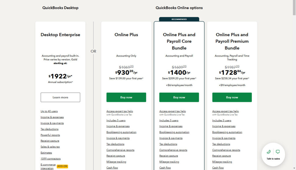 Pricing for QBDT versus QBO