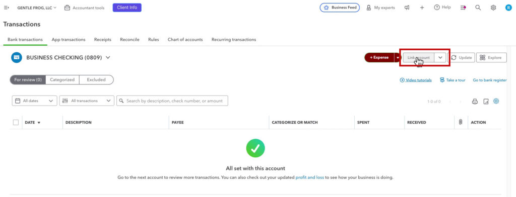 Link account in QBO