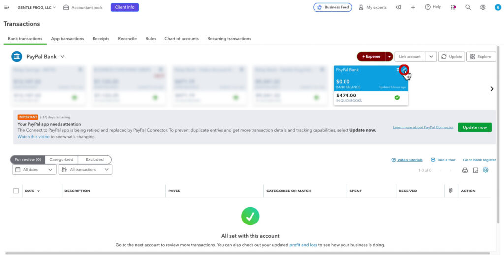 Edit your PayPal connection in QBO