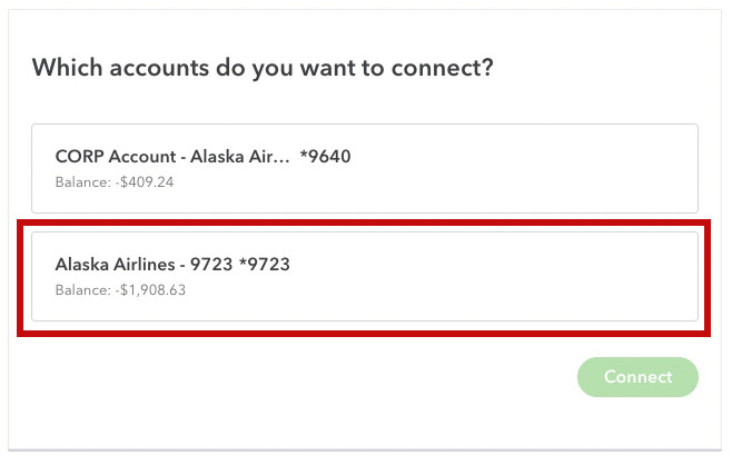 Connect your single cardholder account to QBO NOT the corporate account