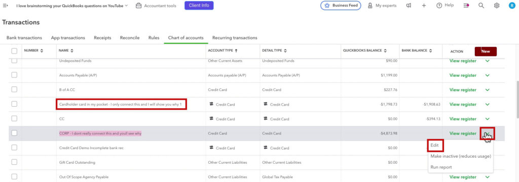 Edit your corporate credit account in QBO