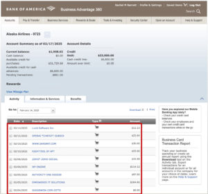 Cardholder transactions for a corporate credit card