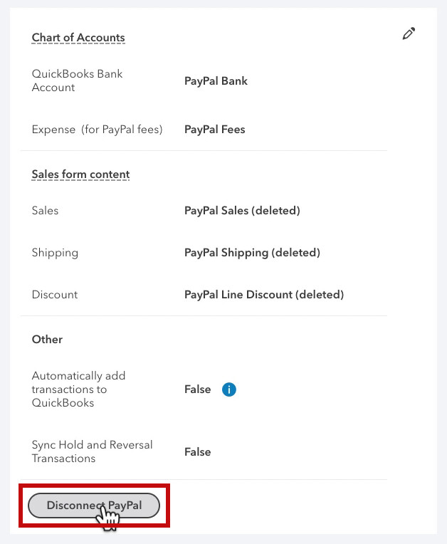Disconnect PayPal from QBO