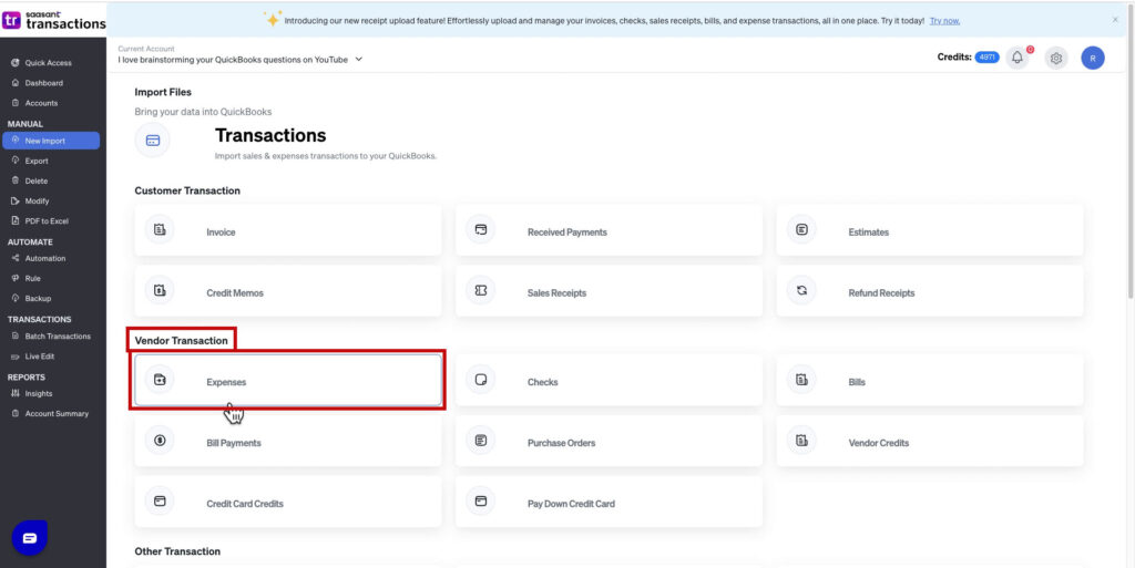 Importing expenses into QBO with SaasAnt