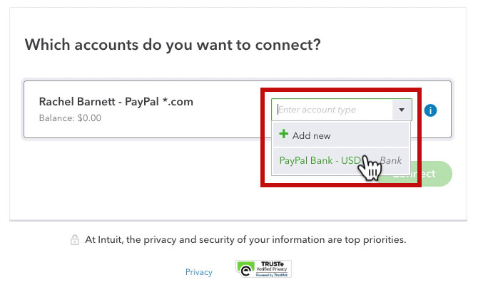 Link your PayPal account to an account in the QBO Chart of accounts