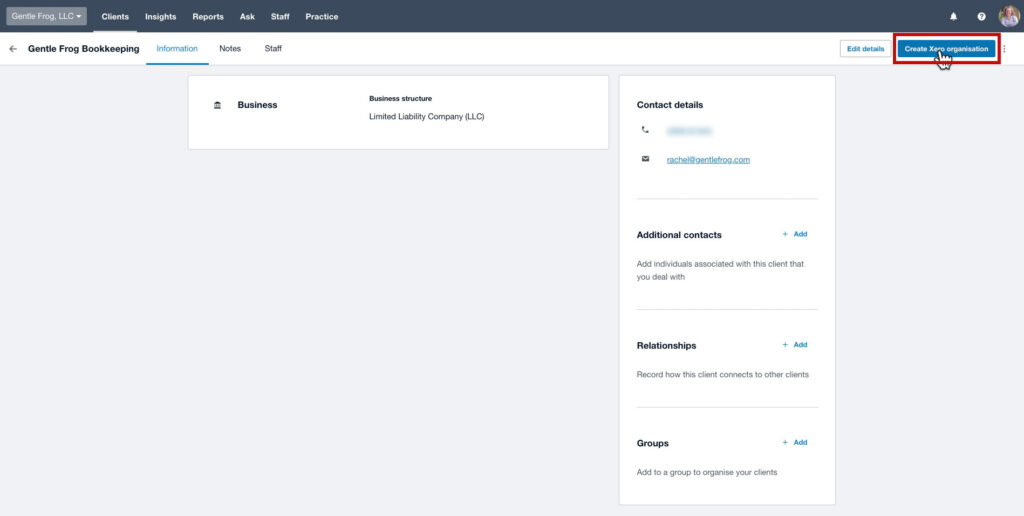 Creating the Xero organisation for a new client