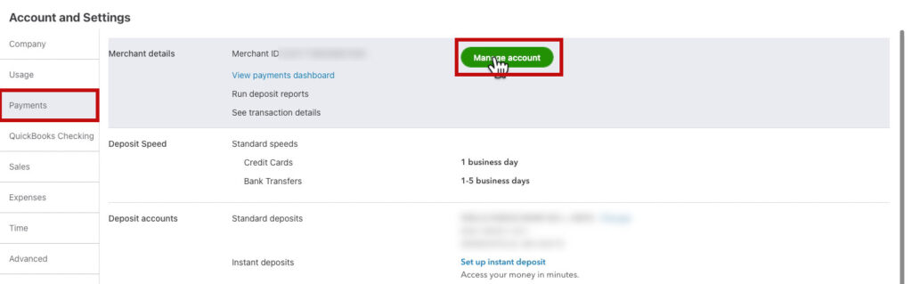 Navigating to QuickBooks Payments from within QBO