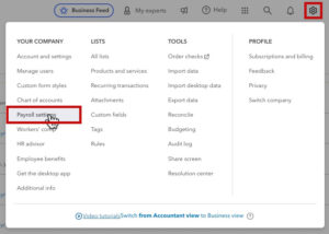 Payroll settings in the QBO gear icon menu