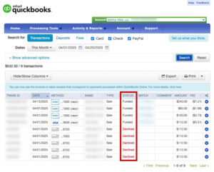 QuickBooks Payments transaction status.