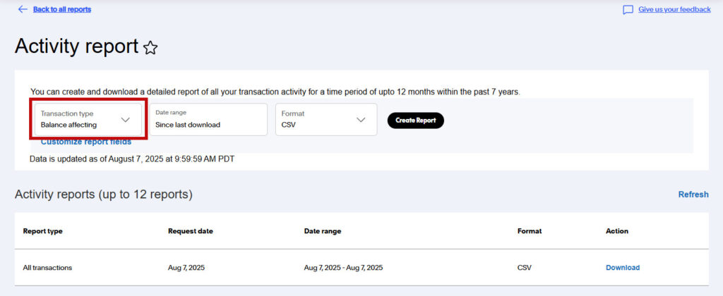 Downloading the Balance Affecting Activity Report in QBO