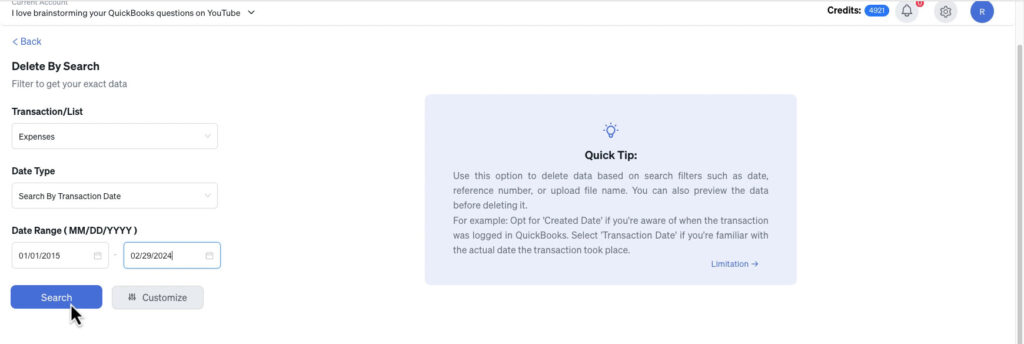 Delete by Search filters in SaasAnt