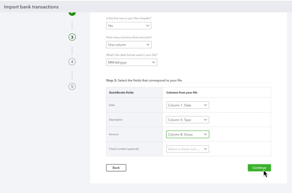 Matching fields when importing PayPal transactions into QBO