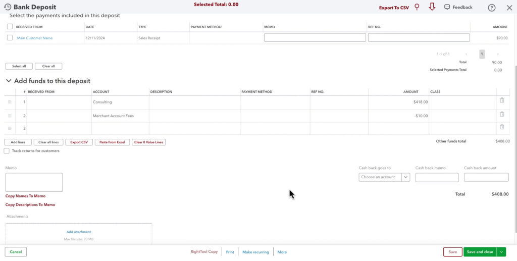 Check your imported deposits in QBO