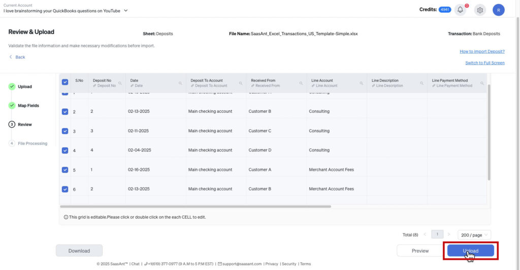 Review mapping then upload in SaasAnt